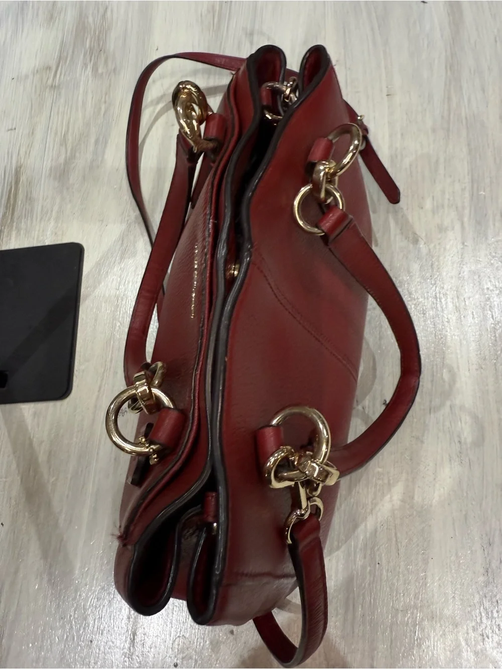 Coach Christie Red Pebbled Leather Carryall Satchel with Gold Hardware-EUC